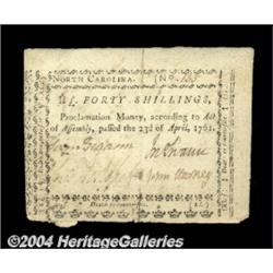 North Carolina April 23, 1761 40s Very Fine.