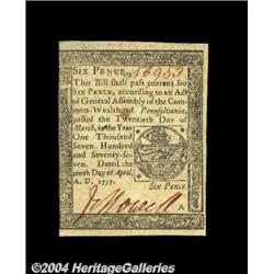 Pennsylvania April 10, 1777 6d Choice New.