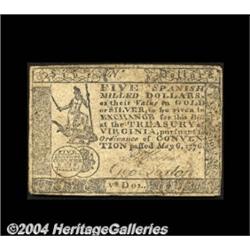 Virginia May 6, 1776 $5 Extremely Fine. One of