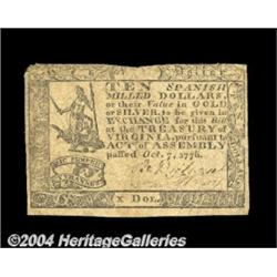 Virginia October 7, 1776 $10 Very Fine. But