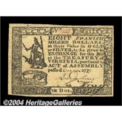 Virginia October 20, 1777 $8 Choice About New.