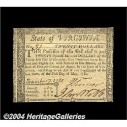 Virginia May 1, 1780 $20 Choice About New.