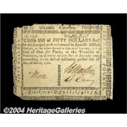 Virginia March 1, 1781 $50 Extremely Fine,