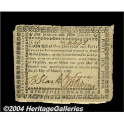 Virginia March 1, 1781 $150 Very Fine. This is