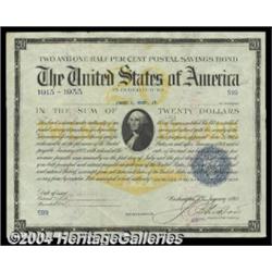 Rare Postal Savings Bond of 1913A $20 Postal