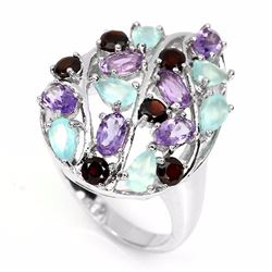 Natural Chalcedony Amethyst Mozambique Garnet Ring