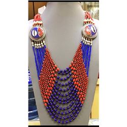 Tibet Hand Made Natural Coral, Lapis Lazuli Necklace