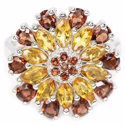 NATURAL ORANGISH YELLOW CITRINE & GARNET RING