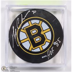 BOSTON BRUINS GERRY CHEEVERS SIGNED HOCKEY PUCK