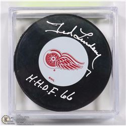 DETROIT RED WINGS TED LINDSEY HHOF 66 SIGNED