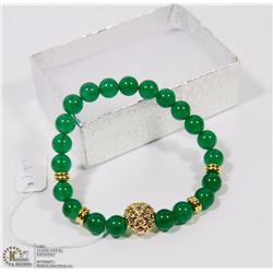 #74-GREEN EMERALD BEAD BRACELET 7.5"