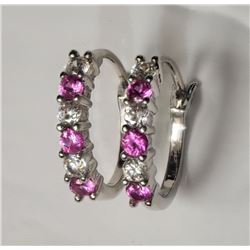 #10-STERLING SILVER PINK CREATED SAPPHIRE CRYSTAL