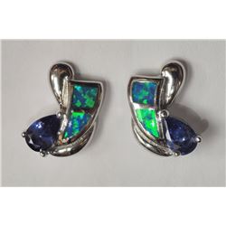 #15-STERLING SILVER CREATED TANZANITE AND OPALITE