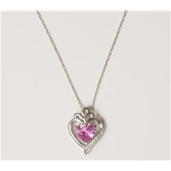 #18-STERLING SILVER PINK CREATED SAPPHIRE HEART