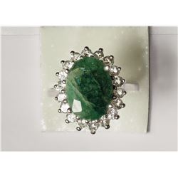 #20-STERLING SILVER EMERALD(7.6CT) AND WHITE