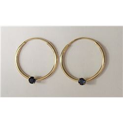 #23-14KT YELLOW GOLD BLUE SAPPHIRE(0.15CT)HOOP