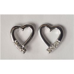 #32-STERLING SILVER DIAMOND HEART SHAPED EARRINGS
