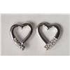 Image 1 : #32-STERLING SILVER DIAMOND HEART SHAPED EARRINGS