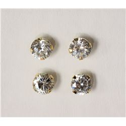#36-TWO PAIRS OF 14KT YELLOW GOLD CUBIC ZIRCONIA