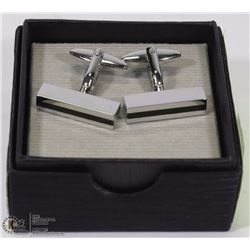 NEW DESIGNER "SILVER W/ BLACK STRIPE" CUFF LINKS