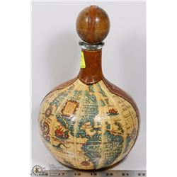 LARGE WORLD GLOBE LEATHER WINE DECANTER