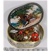Image 1 : PAINTED COLLECTORS TIN FILLED WITH BROOCHES