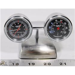 CHROME SPIRIT OF ST. LOUIS CLOCK & THERMOMETER