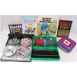 BOX WITH MOLECULAR MODELLING KIT, COMIC BOOKS