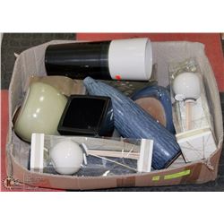 BOX W/ FRAGRANCE OIL VASE & ASST VASES