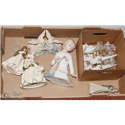 BOX OF BISQUE PORCELAIN AND PORCELAIN ANGELS