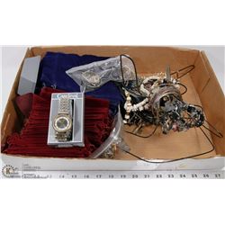 BOX WITH NECKLACES, BRACELETS, EARRINGS, RINGS,