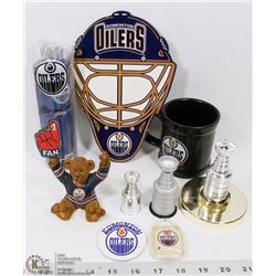 A BOX W/ EDMONTON OILERS MERCHANDISE