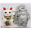Image 1 : A PAIR OF ASIAN STATUETTES – BUDDHA & CAT COIN
