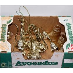 BOX OF TWO 3 LAMP CHANDELIER WITH LENSES