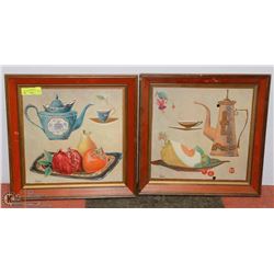 A PAIR OF 17” X 17” DECORATIVE PICS IN WOOD FRAME