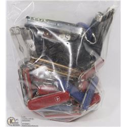 BAG OF MIXED SWISS ARMY KNIVES, MULTI TOOLS AND