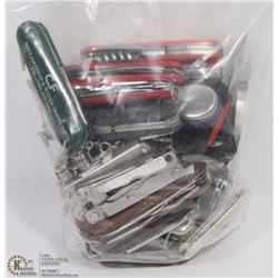 BAG OF MIXED SWISS ARMY KNIVES, MULTI TOOLS AND