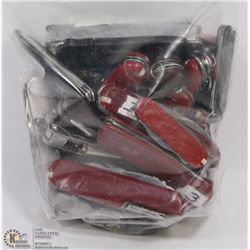 BAG OF MIXED SWISS ARMY KNIVES, MULTI TOOLS AND