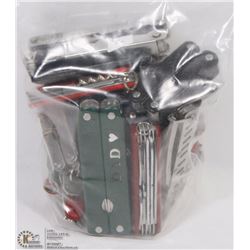 BAG OF MIXED SWISS ARMY KNIVES, MULTI TOOLS AND