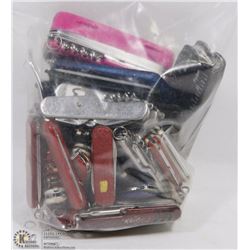 BAG OF MIXED SWISS ARMY KNIVES, MULTI TOOLS AND