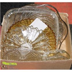 15) BOX OF ASSORTED DEPRESSION GLASS INCL DIVIDED