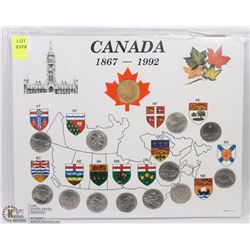 1867-1992 CANADIAN 13 COIN SET IN CARDBOARD DISPLAY