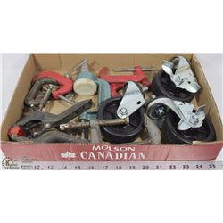 FLAT OF 8 C-CLAMPS & OTHER CLAMPS WITH 3 HEAVY