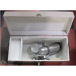 WOOD STORAGE BOX W/ CONTENTS