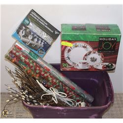 TOTE W/ CHRISTMAS LIGHTS, WRAPPING PAPER, AND 20PC