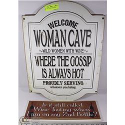 PAIR OF WOMAN CAVE & WINE PLAQUES.