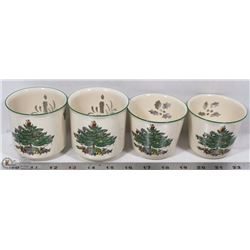 4 SPODE ENGLAND CHRISTMAS TREE CANDLE CUPS.
