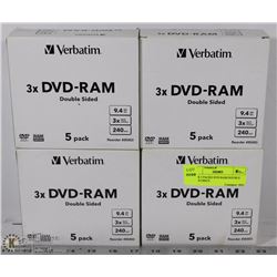 FOUR 5 PACKS DVD RAM DOUBLE SIDED DISCS