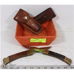 LOT OF 2 KNIVES AND LEATHER BELT CASES.