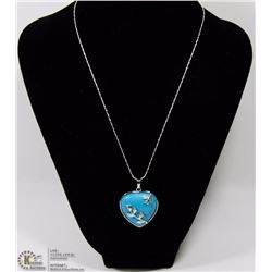 TURQUOISE HEART PENDANT WITH .925 STAMPED CHAIN.
